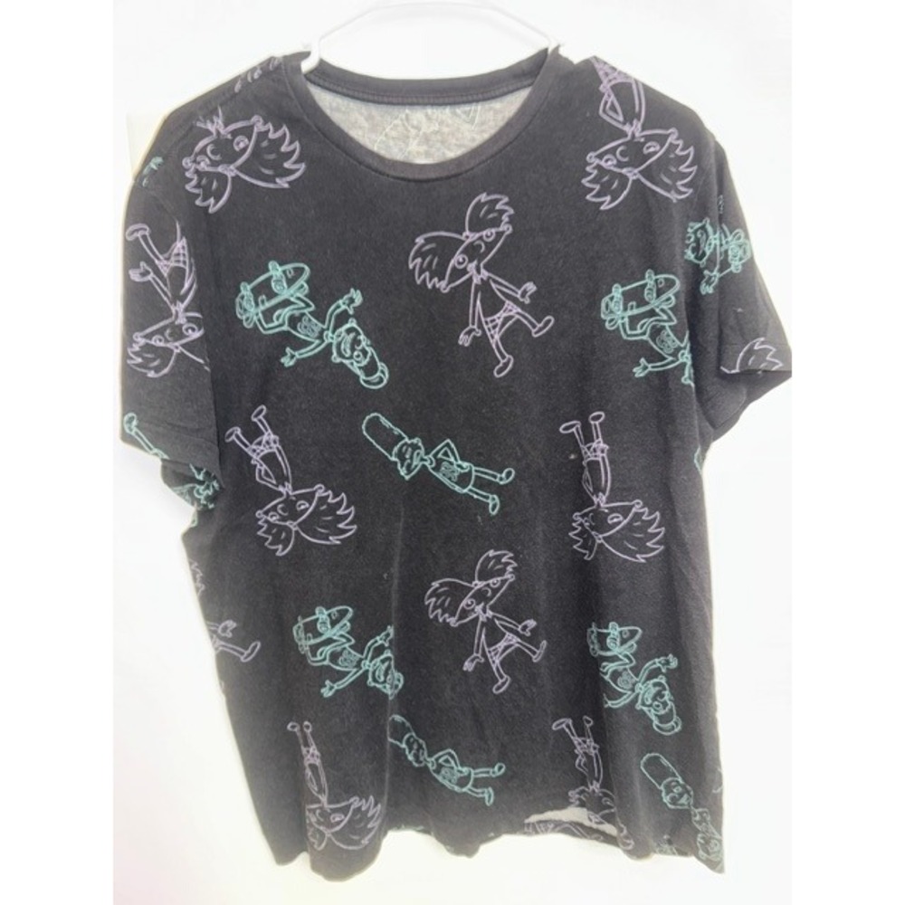 Nickelodeon Hey Arnold T-Shirt & Socks Set Black Neon All Over Print Mens L (E)